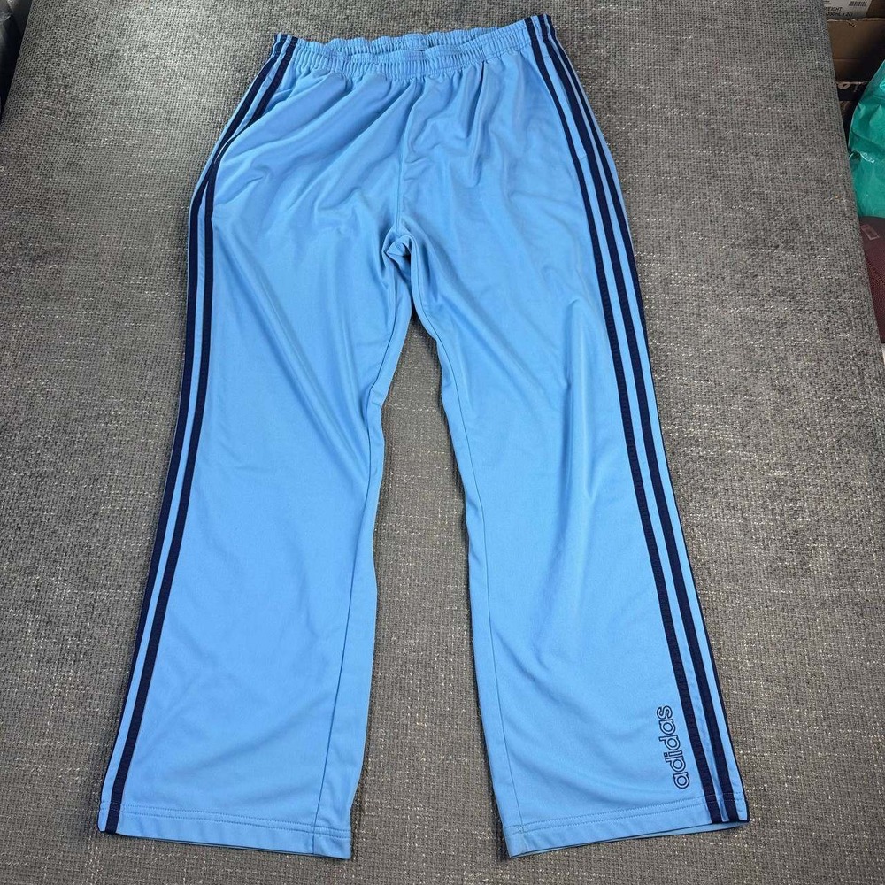 Adidas Track Pants Mens Large Light Blue Navy 3 Stripe Athletic Relaxed Fit